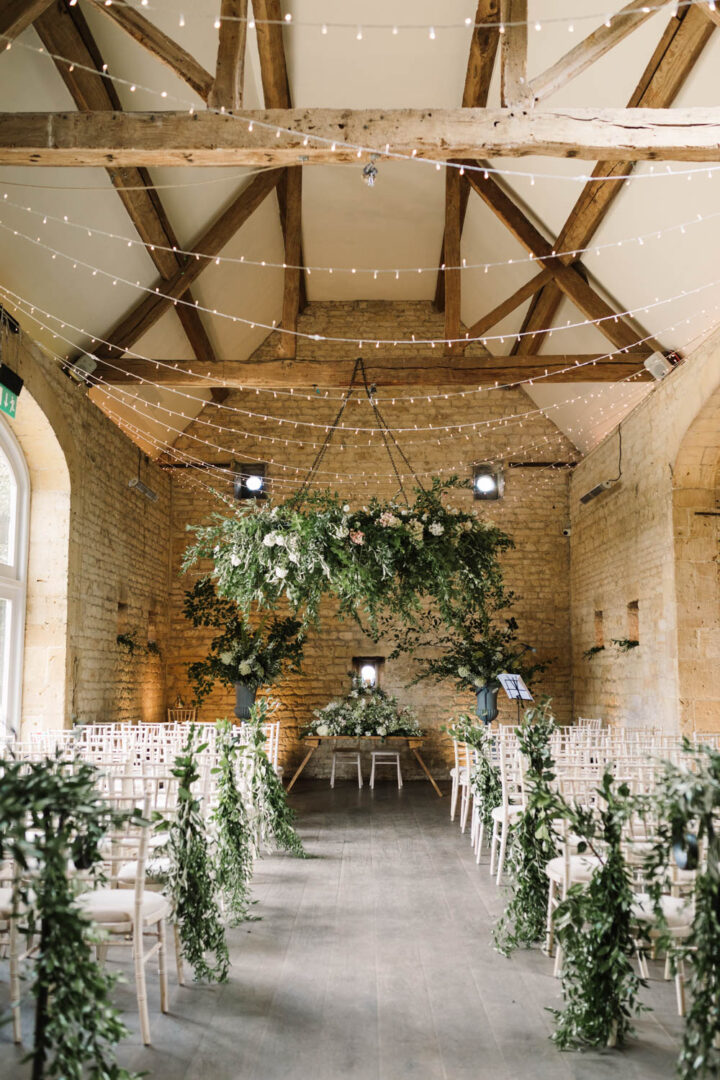 Greenery Barn Wedding Ceremony Decorations Danielle Smith Photography