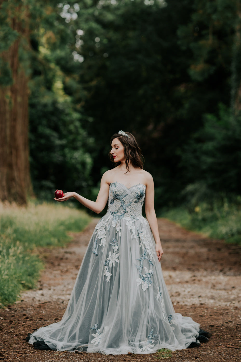Dress Gown Bride Bridal Black Grey Tulle Strapless Snow White Wedding Inspiration Joasis Photography