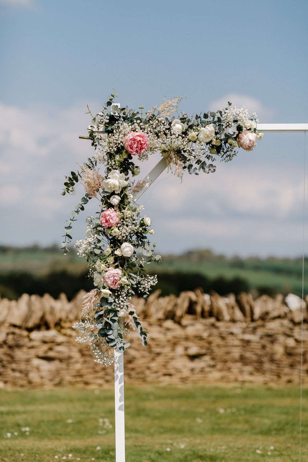 Outdoor Ceremony Flower Arch Aisle Cotswolds Marquee Wedding Jessy Papasavva Photography