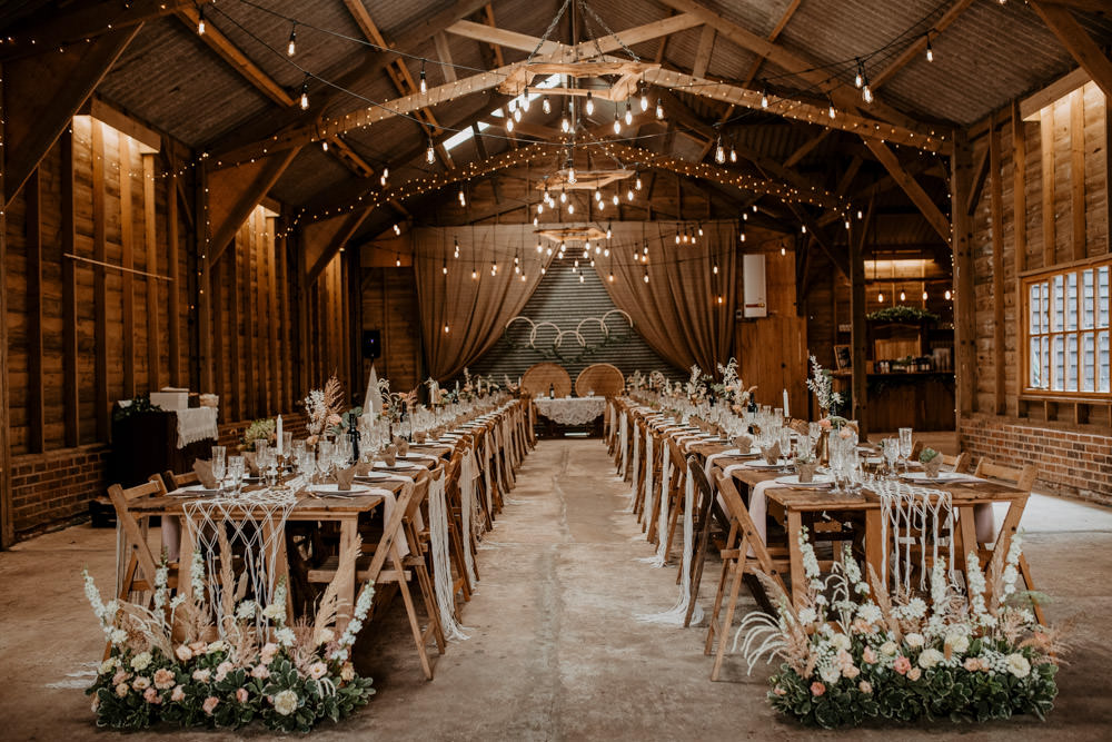 Barn Lights Lighting Flowers Long Tables Decor Whimsical Boho Wedding Camilla Andrea Photography