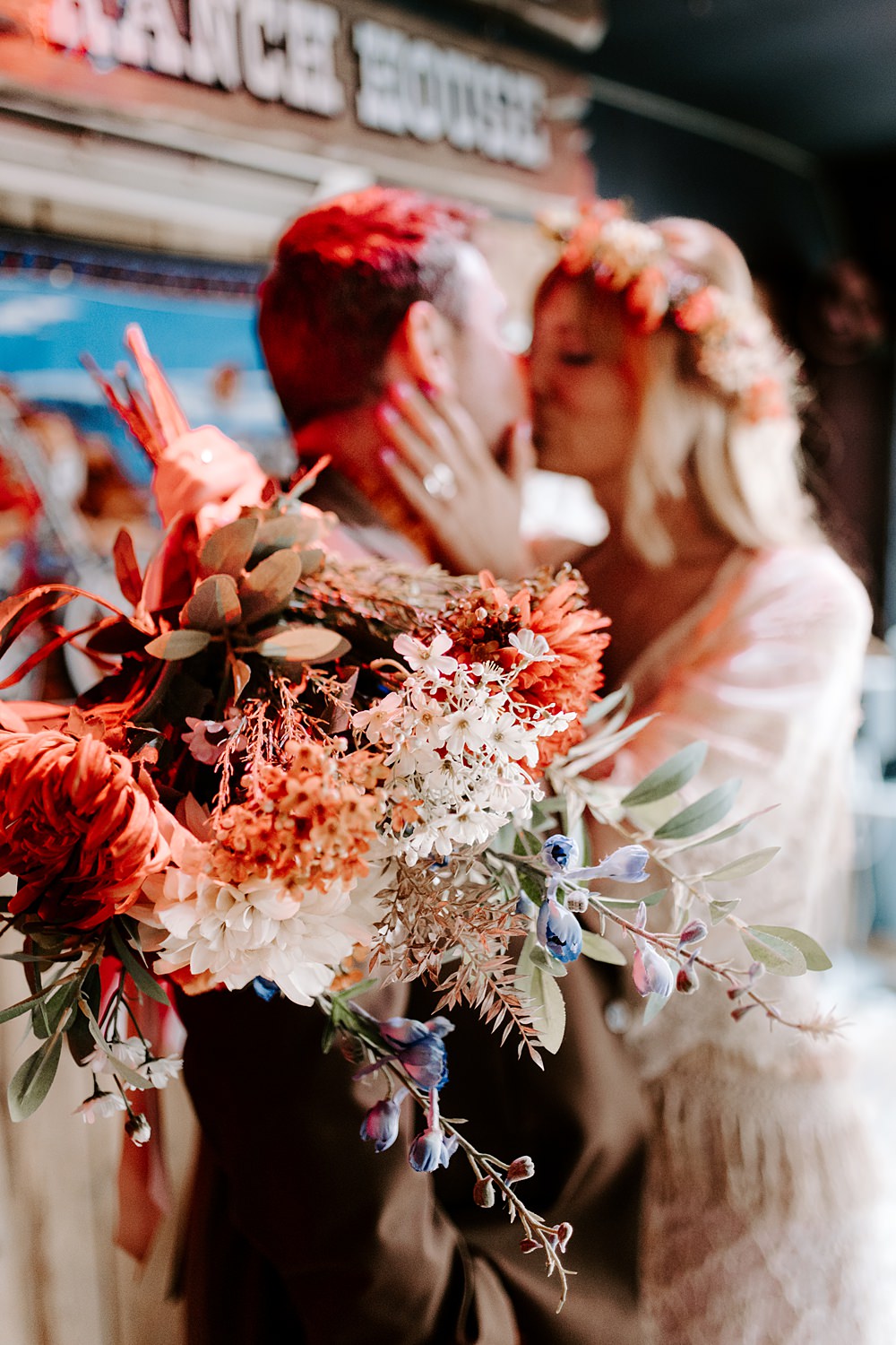 Bouquet Flowers Greenery Orange Daisy Jones Six Wedding Ideas Caroline Opacic Photography