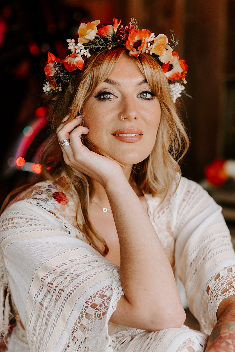 Bride Makeup Flower Crown Daisy Jones Six Wedding Ideas Caroline Opacic Photography