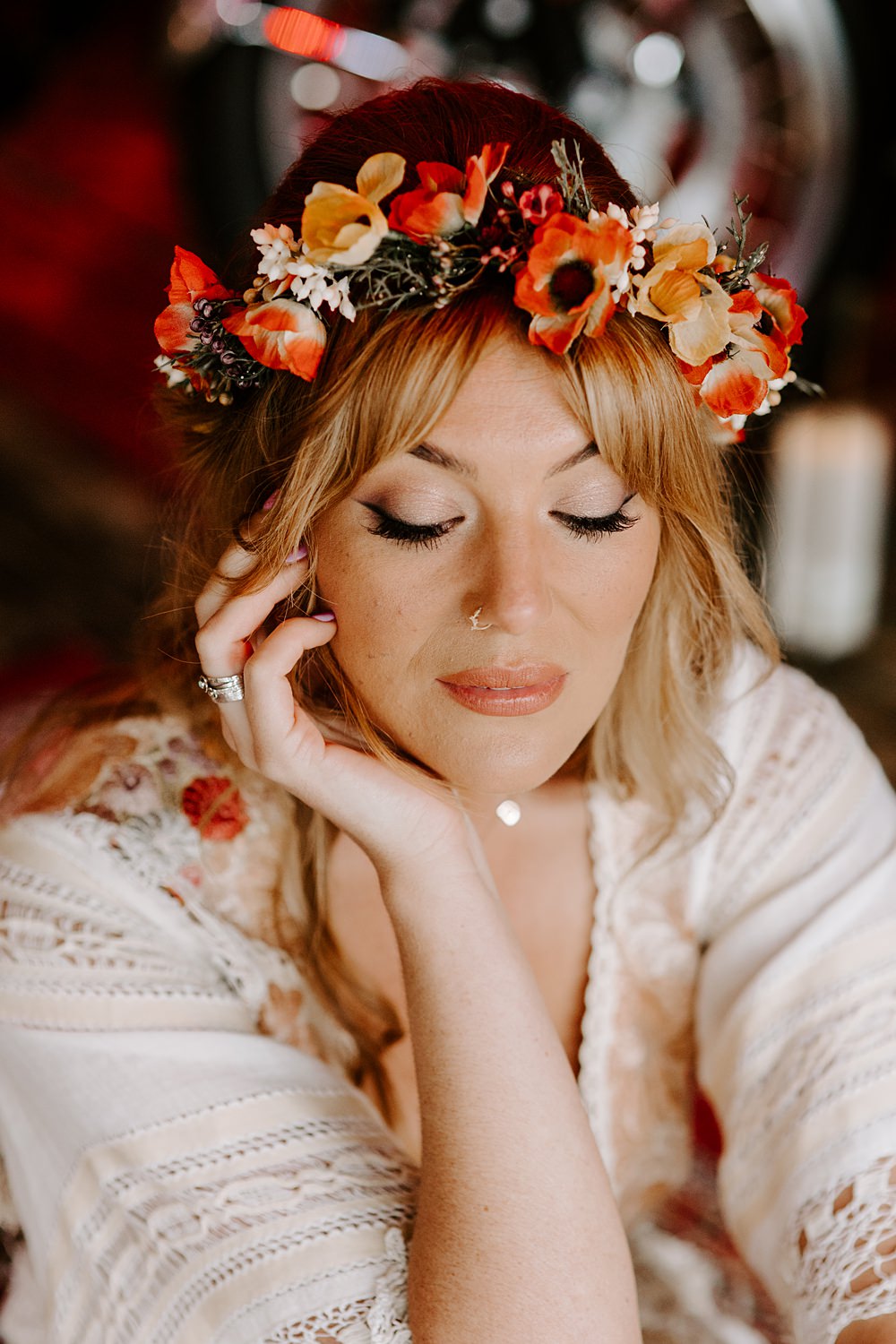 Bride Makeup Flower Crown Daisy Jones Six Wedding Ideas Caroline Opacic Photography