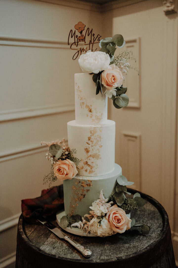 Sage Green Cream Gold Wedding Cake Spring Danielle Leslie Photography